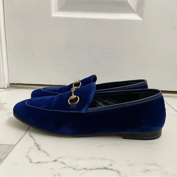 Gucci Jordaan Loafers Cobalt Blue Agata Velvet Womens EUR 38 - Picture 6 of 13